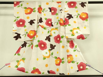 平和屋本店∴極上 夏物 子供 女の子 浴衣 椿 舞鳥文 綿紅梅 逸品 DZAB3221kh6