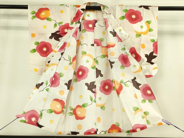 平和屋本店∴極上 夏物 子供 女の子 浴衣 椿 舞鳥文 綿紅梅 逸品 DZAB3221kh6