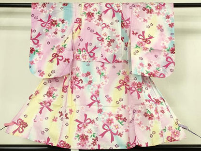 平和屋本店∴極上 夏物 子供 女の子 浴衣 綿紅梅 リボン 舞花 暈し染め 逸品 DZAB3224kh6