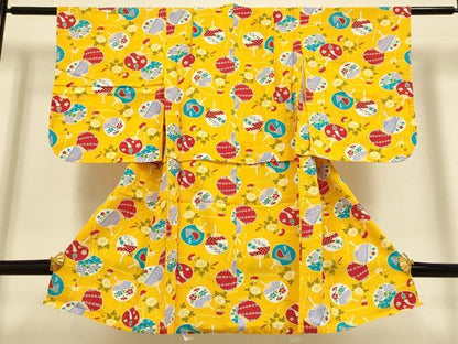 平和屋本店∴極上 夏物 子供 女の子 浴衣 団扇 朝顔 逸品 未使用 DZAB3226kh6