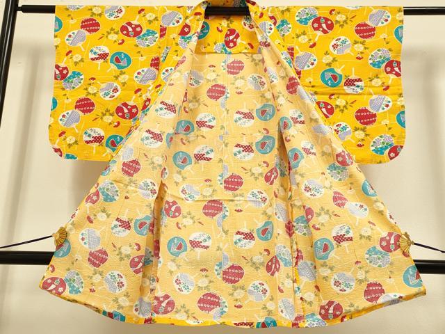 平和屋本店∴極上 夏物 子供 女の子 浴衣 団扇 朝顔 逸品 未使用 DZAB3226kh6