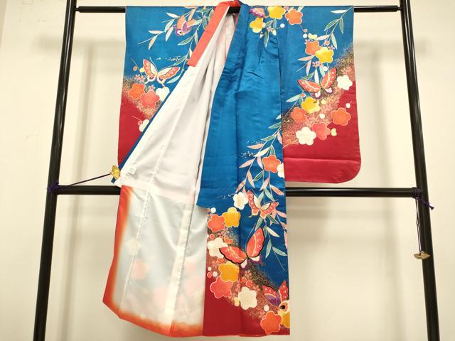 平和屋本店[]極上　七五三　女の子　7歳　祝着　枝垂れ梅　舞蝶文　暈し染め　金彩　洗える着物　逸品　DZAB3228kh6