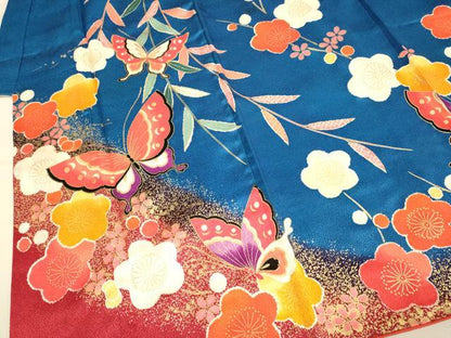 平和屋本店[]極上　七五三　女の子　7歳　祝着　枝垂れ梅　舞蝶文　暈し染め　金彩　洗える着物　逸品　DZAB3228kh6