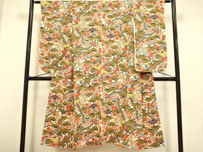 平和屋本店[]極上　子供　女の子　9・10歳　小紋　梅松　金彩　鬼しぼ縮緬　逸品　DZAB3229kh6