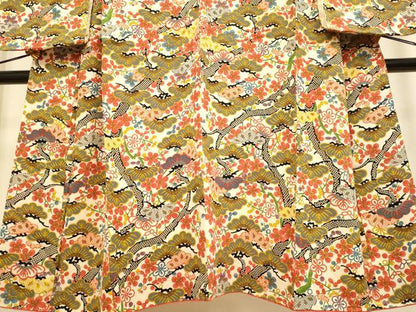 平和屋本店[]極上　子供　女の子　9・10歳　小紋　梅松　金彩　鬼しぼ縮緬　逸品　DZAB3229kh6
