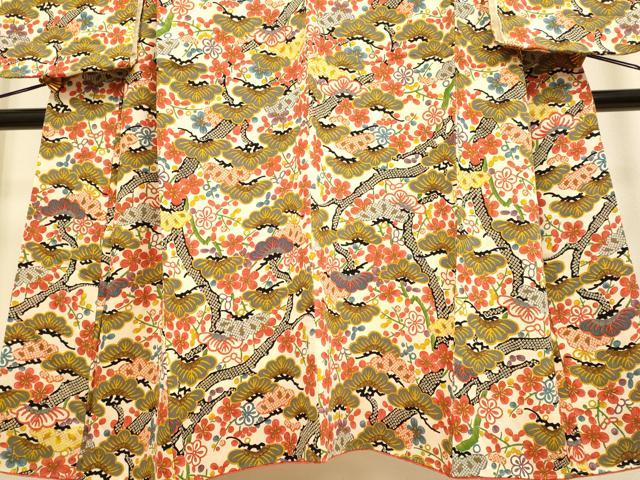 平和屋本店[]極上　子供　女の子　9・10歳　小紋　梅松　金彩　鬼しぼ縮緬　逸品　DZAB3229kh6