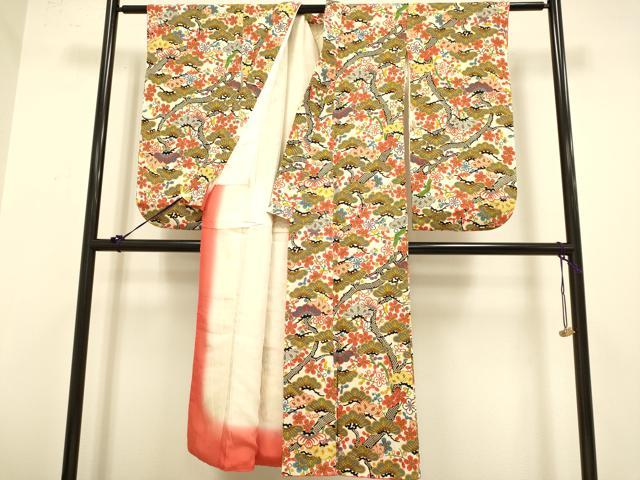 平和屋本店[]極上　子供　女の子　9・10歳　小紋　梅松　金彩　鬼しぼ縮緬　逸品　DZAB3229kh6
