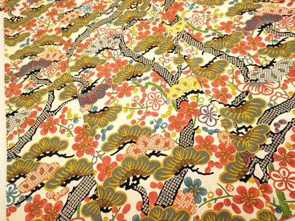 平和屋本店[]極上　子供　女の子　9・10歳　小紋　梅松　金彩　鬼しぼ縮緬　逸品　DZAB3229kh6