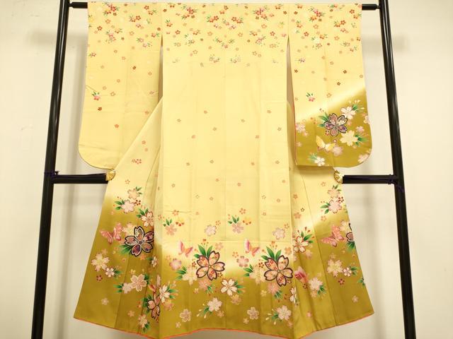 平和屋本店∵極上 女の子 十三参り 子供 祝着 舞蝶桜文 暈し染め 金彩 逸品 DZAB3231kh6