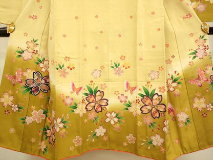 平和屋本店∵極上 女の子 十三参り 子供 祝着 舞蝶桜文 暈し染め 金彩 逸品 DZAB3231kh6
