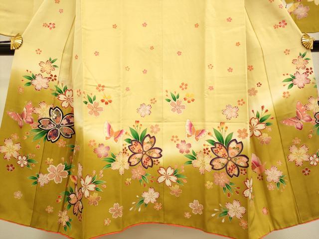 平和屋本店∵極上 女の子 十三参り 子供 祝着 舞蝶桜文 暈し染め 金彩 逸品 DZAB3231kh6