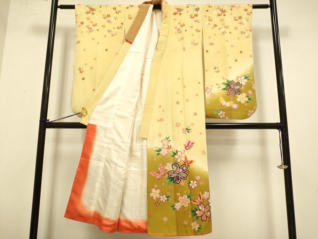 平和屋本店∵極上 女の子 十三参り 子供 祝着 舞蝶桜文 暈し染め 金彩 逸品 DZAB3231kh6