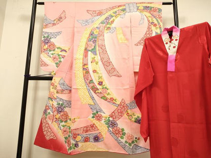 平和屋本店∵極上 女の子 十三参り 子供 祝着・襦袢(半衿刺繍)セット 駒刺繍 束ね熨斗 吉祥花松文 暈し染め 逸品 DZAB3232kh6