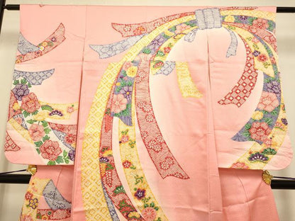 平和屋本店∵極上 女の子 十三参り 子供 祝着・襦袢(半衿刺繍)セット 駒刺繍 束ね熨斗 吉祥花松文 暈し染め 逸品 DZAB3232kh6