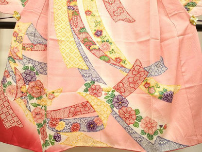 平和屋本店∵極上 女の子 十三参り 子供 祝着・襦袢(半衿刺繍)セット 駒刺繍 束ね熨斗 吉祥花松文 暈し染め 逸品 DZAB3232kh6