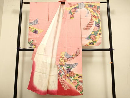 平和屋本店∵極上 女の子 十三参り 子供 祝着・襦袢(半衿刺繍)セット 駒刺繍 束ね熨斗 吉祥花松文 暈し染め 逸品 DZAB3232kh6