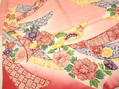 平和屋本店∵極上 女の子 十三参り 子供 祝着・襦袢(半衿刺繍)セット 駒刺繍 束ね熨斗 吉祥花松文 暈し染め 逸品 DZAB3232kh6