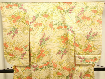 平和屋本店[]極上　子供　女の子　9・10歳　小紋　草花文　逸品　DZAB3234kh6