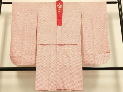 平和屋本店[]極上　子供　女の子　9・10歳　小紋・襦袢(半衿刺繍)セット　立浪御所車花文　逸品　DZAB3235kh6
