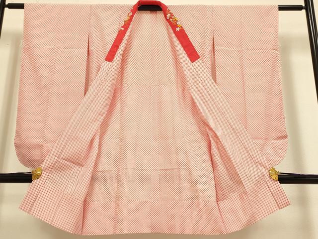平和屋本店[]極上　子供　女の子　9・10歳　小紋・襦袢(半衿刺繍)セット　立浪御所車花文　逸品　DZAB3235kh6