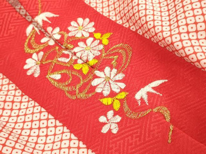 平和屋本店[]極上　子供　女の子　9・10歳　小紋・襦袢(半衿刺繍)セット　立浪御所車花文　逸品　DZAB3235kh6