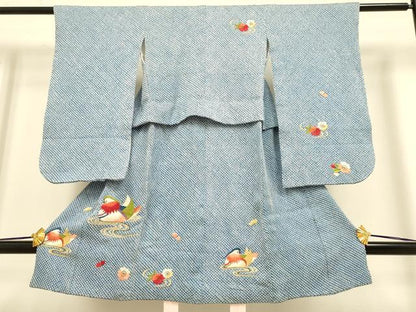 平和屋本店[]極上　七五三　女の子　3歳　祝着　三つ身　総刺繍　絞り　鴛鴦花文　逸品　DZAB3237kh6