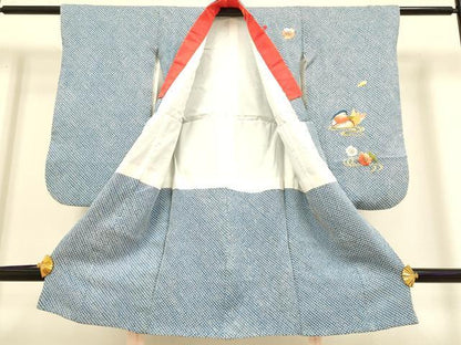 平和屋本店[]極上　七五三　女の子　3歳　祝着　三つ身　総刺繍　絞り　鴛鴦花文　逸品　DZAB3237kh6