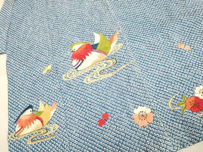平和屋本店[]極上　七五三　女の子　3歳　祝着　三つ身　総刺繍　絞り　鴛鴦花文　逸品　DZAB3237kh6