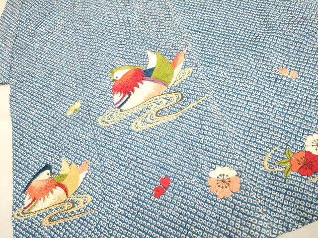 平和屋本店[]極上　七五三　女の子　3歳　祝着　三つ身　総刺繍　絞り　鴛鴦花文　逸品　DZAB3237kh6
