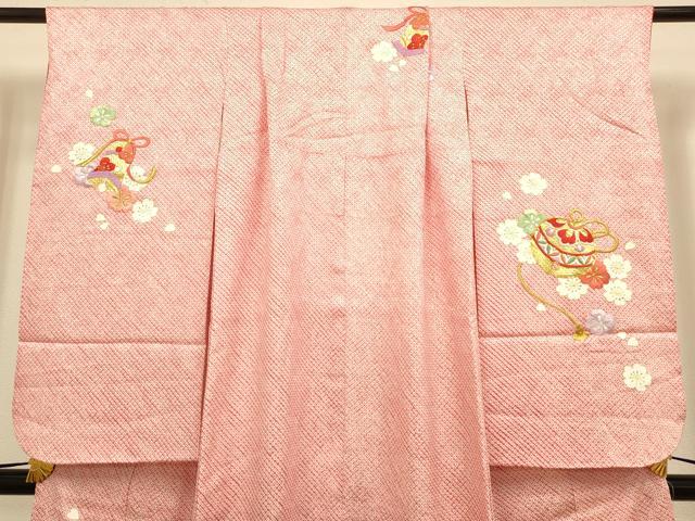 平和屋本店[]極上　七五三　女の子　7]歳　祝着・襦袢(半衿刺繍)セット　駒刺繍　絞り　舞桜　鈴　鐘　金彩　逸品　DZAB3238kh6
