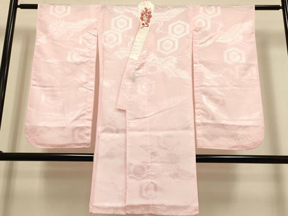 平和屋本店[]極上　七五三　女の子　7歳　祝着・襦袢(半衿刺繍)セット　刺繍　絞り　花車　黒地　金銀糸　逸品　DZAB3239kh6