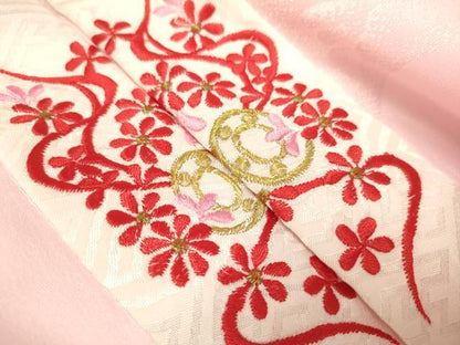 平和屋本店[]極上　七五三　女の子　7歳　祝着・襦袢(半衿刺繍)セット　刺繍　絞り　花車　黒地　金銀糸　逸品　DZAB3239kh6
