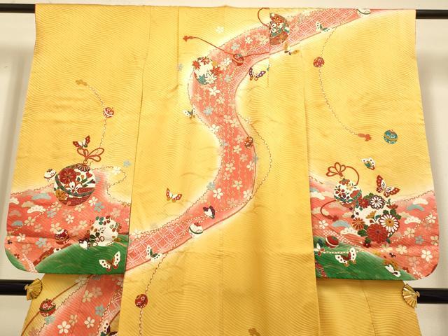 平和屋本店∵極上 女の子 十三参り 子供 祝着・袋帯・しごきセット 駒刺繍 舞蝶鈴花文 暈し染め 金彩 逸品 DZAB3241kh6
