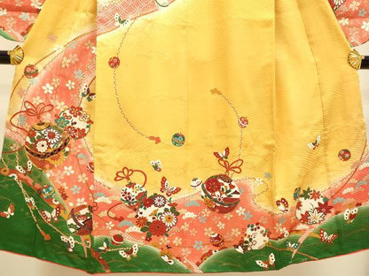 平和屋本店∵極上 女の子 十三参り 子供 祝着・袋帯・しごきセット 駒刺繍 舞蝶鈴花文 暈し染め 金彩 逸品 DZAB3241kh6