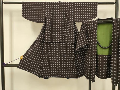 平和屋本店[]極上　子供　男の子　久留米絣　綿　着物・羽織セット　井桁絣　逸品　DZAB3244kh6