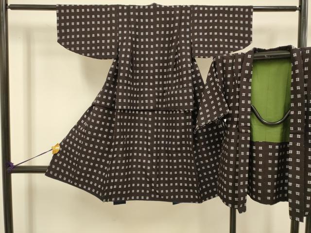 平和屋本店[]極上　子供　男の子　久留米絣　綿　着物・羽織セット　井桁絣　逸品　DZAB3244kh6