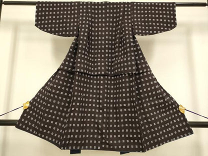平和屋本店[]極上　子供　男の子　久留米絣　綿　着物・羽織セット　井桁絣　逸品　DZAB3244kh6