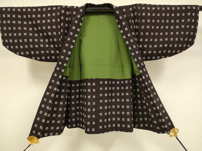 平和屋本店[]極上　子供　男の子　久留米絣　綿　着物・羽織セット　井桁絣　逸品　DZAB3244kh6