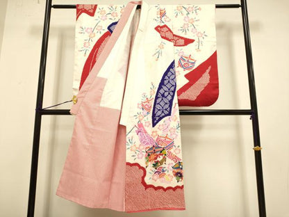 平和屋本店[]極上　七五三　女の子　７歳　祝着　四つ身　絞り　束ね熨斗糸車花文　逸品　DZAB3246kh6