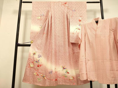 平和屋本店∵極上 女の子 十三参り 子供 祝着・襦袢セット 刺繍 絞り 檜扇飛鶴 松竹梅 暈し染め 金銀糸 逸品 DZAB3247kh6