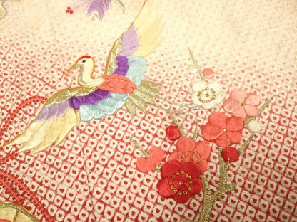 平和屋本店∵極上 女の子 十三参り 子供 祝着・襦袢セット 刺繍 絞り 檜扇飛鶴 松竹梅 暈し染め 金銀糸 逸品 DZAB3247kh6