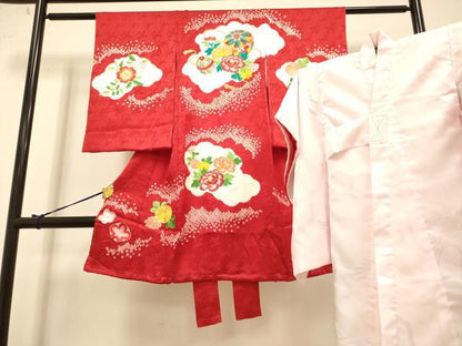 平和屋本店[]極上　七五三　女の子　3歳　祝着・襦袢セット　刺繍　絞り　花毬文　金糸　逸品　未使用　DZAB3248kh6