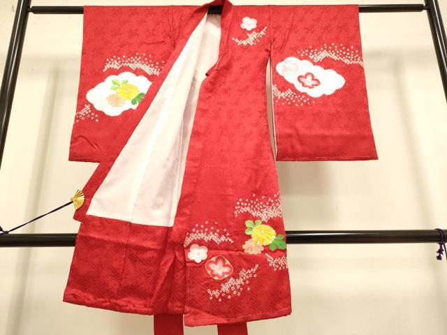 平和屋本店[]極上　七五三　女の子　3歳　祝着・襦袢セット　刺繍　絞り　花毬文　金糸　逸品　未使用　DZAB3248kh6