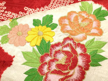 平和屋本店[]極上　七五三　女の子　3歳　祝着・襦袢セット　刺繍　絞り　花毬文　金糸　逸品　未使用　DZAB3248kh6