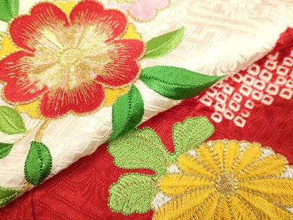 平和屋本店[]極上　七五三　女の子　3歳　祝着・襦袢セット　刺繍　絞り　花毬文　金糸　逸品　未使用　DZAB3248kh6