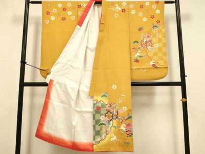 平和屋本店∵極上 女の子 十三参り 子供 祝着 御所車 毬 飛兎 暈し染め 金彩 逸品 DZAB3250kh6