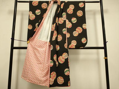 平和屋本店∵極上 女の子 十三参り 子供 祝着 型染 毬 黒地 逸品 DZAB3251kh6