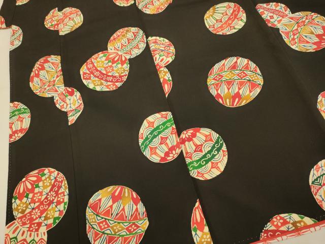 平和屋本店∵極上 女の子 十三参り 子供 祝着 型染 毬 黒地 逸品 DZAB3251kh6