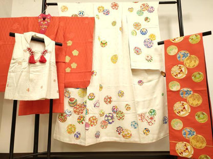 平和屋本店[]極上　創業460年・千總 七五三 女の子 7歳 祝着・襦袢(半衿刺繍)・袋帯(川島織物)・被布セット　三越扱い　逸品　DZAB3252kh6