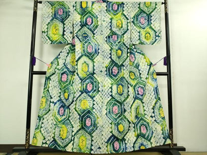 平和屋着物∴極上 夏物 浴衣 有松鳴海絞り 亀甲文 綿 逸品 DZAB3254kh6